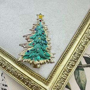 Vintage Jewelry Enamel Christmas Tree Rhinestone Brooch Pin